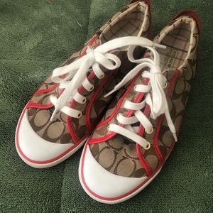 Coach Barrett Tan and Red Sneakers // 8.5